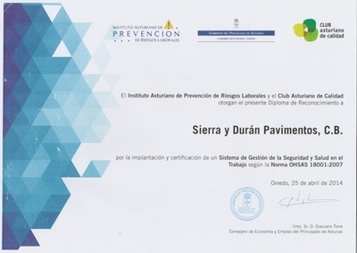 Reconocimiento, Instituto Asturiano de PRL y Club Asturiano de Calidad